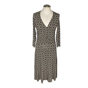 Boden Wrap Dress 12 Brown Geometric 3/4 Sleeve